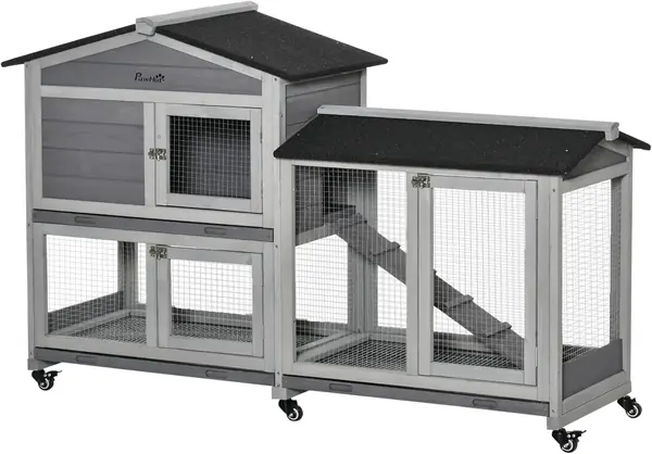 Hasenstall 2 Etagen für Kaninchen Holz 157 – 5 cm Grau
