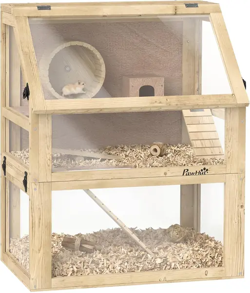 Holz-Hamsterkäfig – Häuschen, Wippbrett