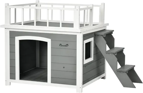 Hundehütte mit Balkon für Große Hunde Hellgrau 121 x 77 x