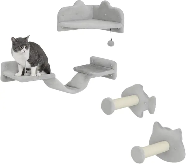 Kletterwand Katzen 4-teilig mit Kratzbäumen Set bis 5 kg