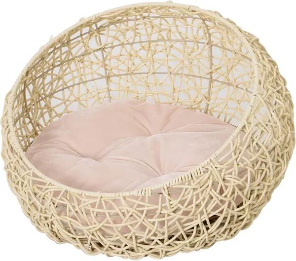 Rattan Katzenhöhle mit Kissen für Katzen Hunde Ø56 x 35
